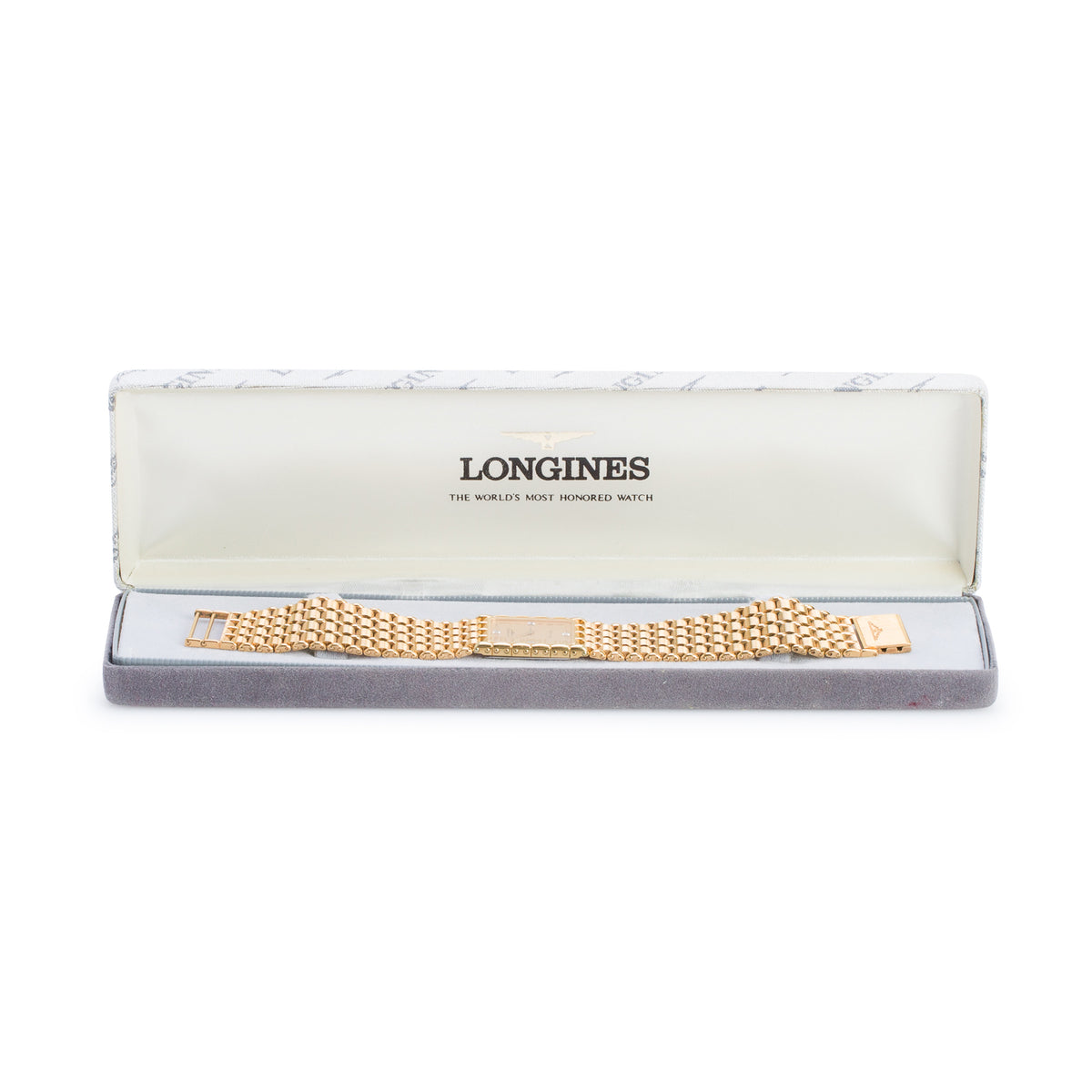 Longines Vintage Gold Plated Stainless Steel Quartz Watch Gold Diamond Dial w/ Box