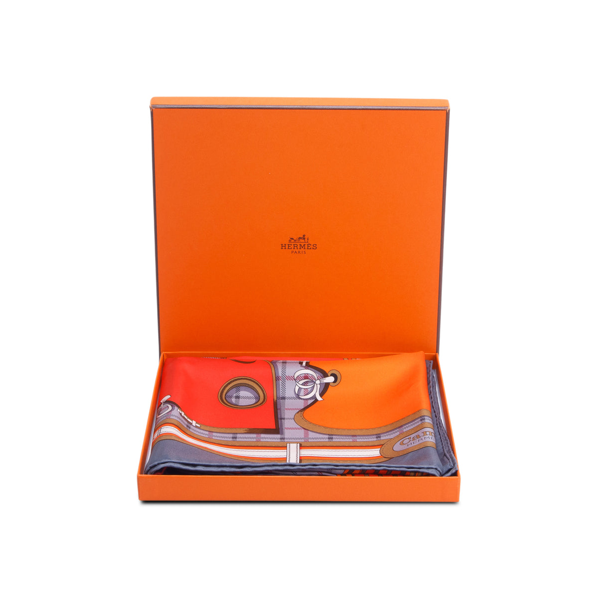 Hermes Grey & Multicolor 'Camails' Silk Scarf 90 w/ Box