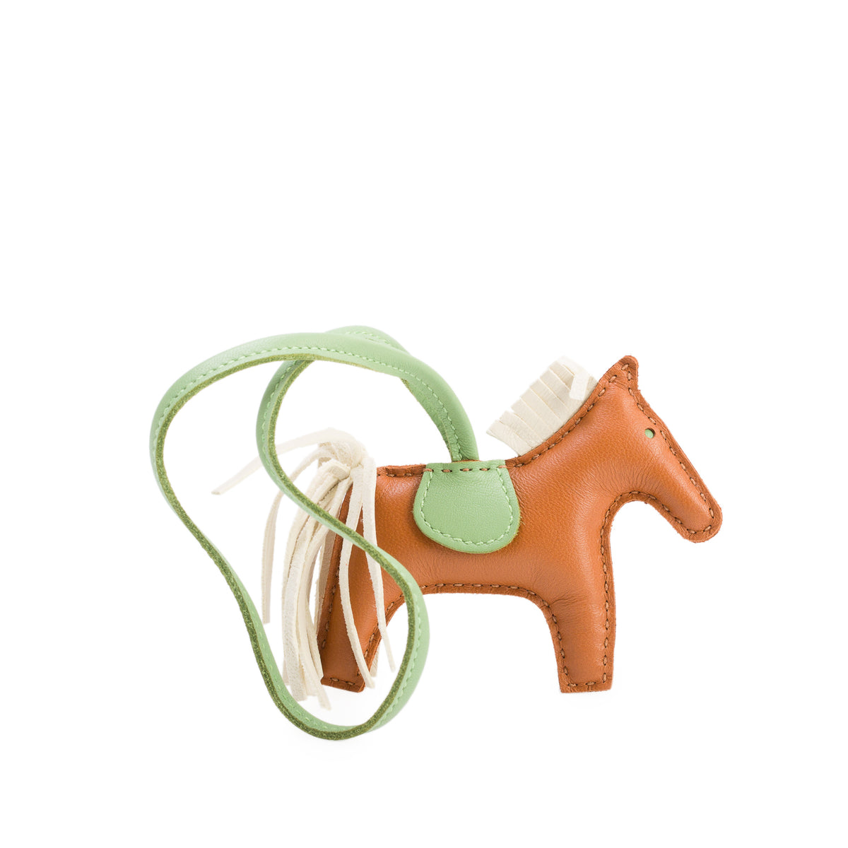 Hermes 2023 Gold/Craie/Vert Criquet Milo Lambskin Grigri Rodeo Horse Bag Charm PM