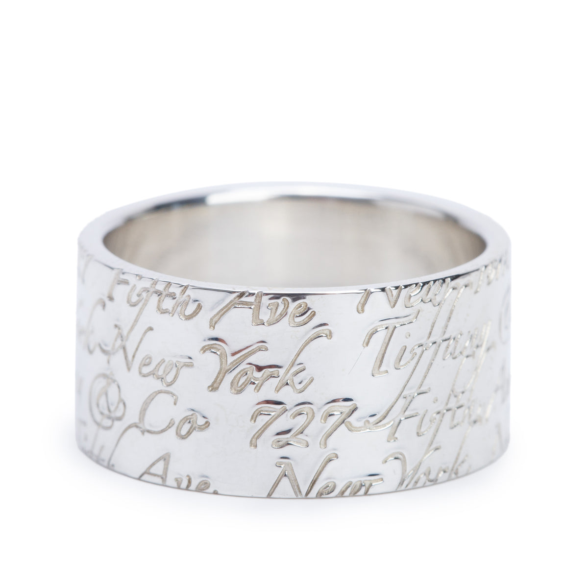Tiffany & Co. Sterling Silver Fifth Ave 10MM Wide Notes Band Ring, Size 7.5