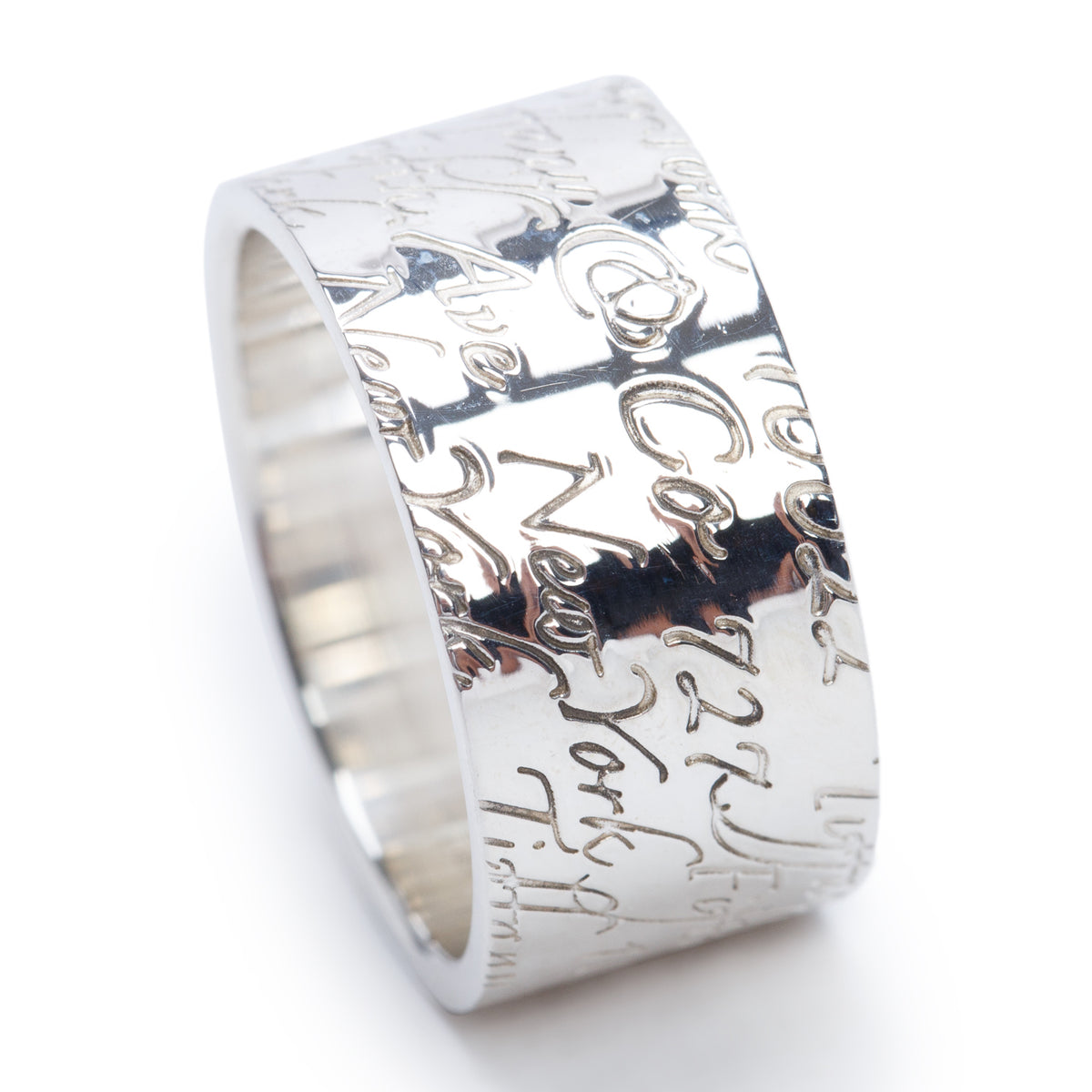 Tiffany & Co. Sterling Silver Fifth Ave 10MM Wide Notes Band Ring, Size 7.5