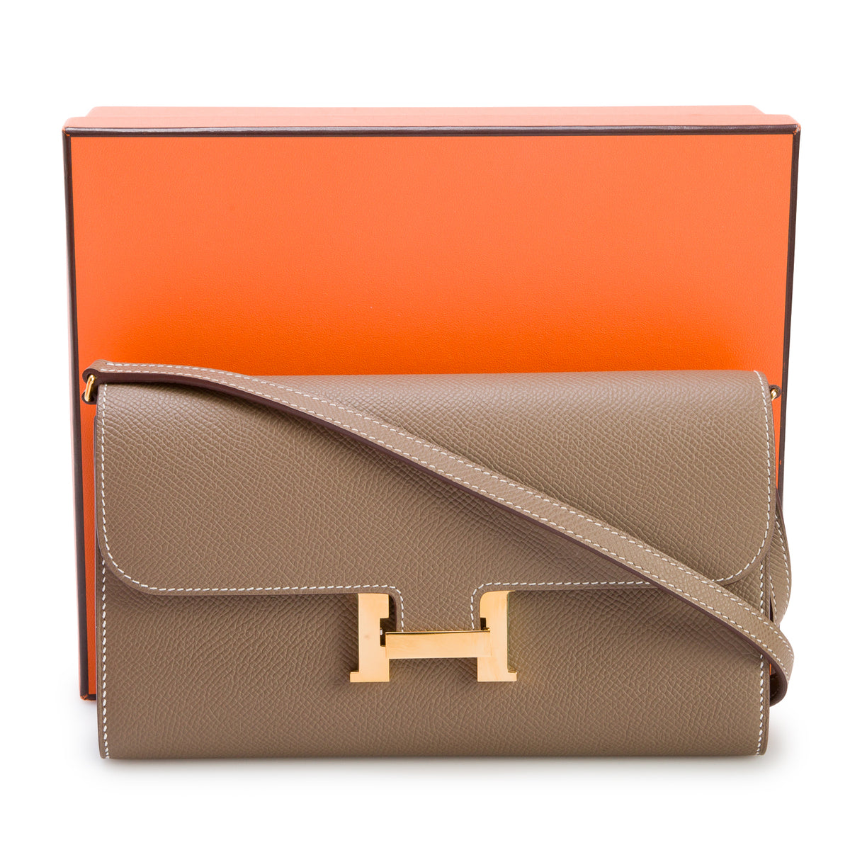 Hermes 2023 Etoupe Epsom Leather Constance To Go Wallet w/ Box & Strap