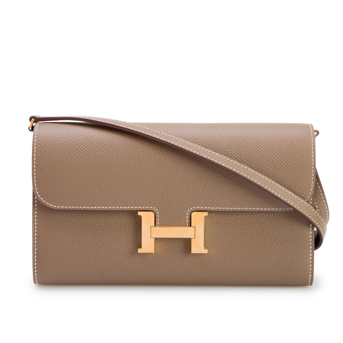 Hermes 2023 Etoupe Epsom Leather Constance To Go Wallet w/ Box & Strap