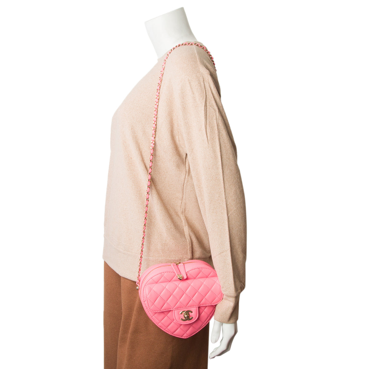 Chanel Pink Quilted Lambskin Leather CC In Love Heart Bag w/ Box