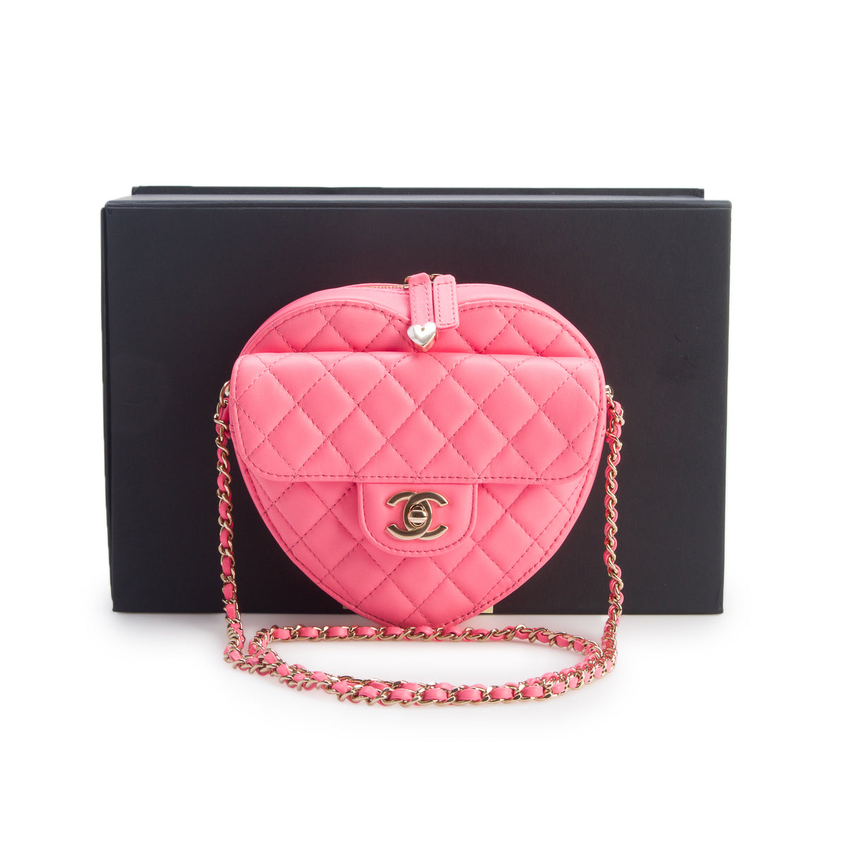 Chanel Pink Quilted Lambskin Leather CC In Love Heart Bag w/ Box