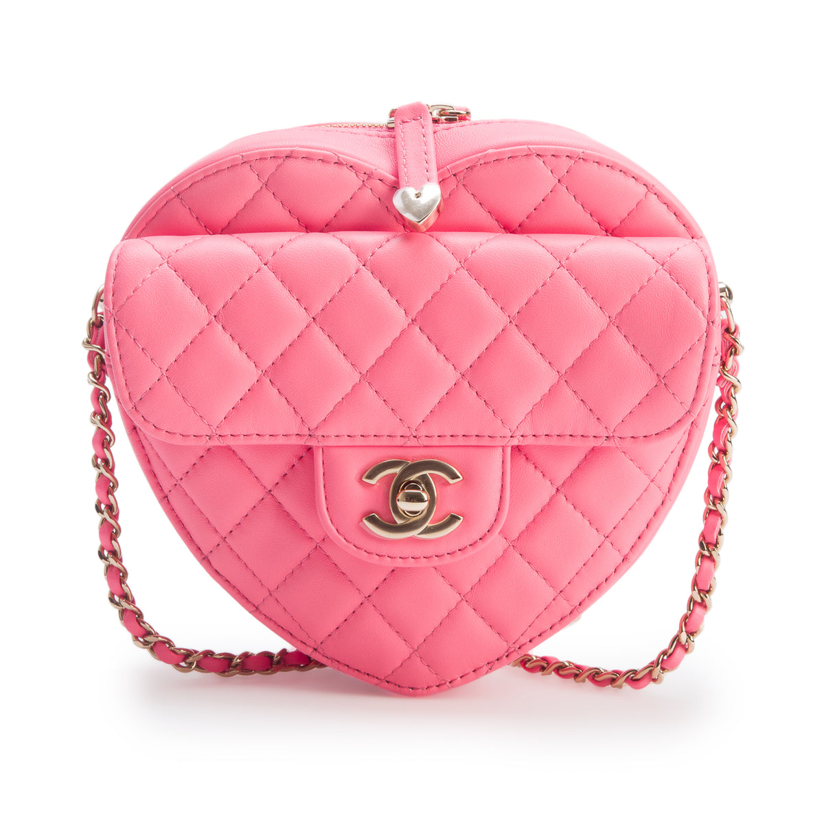 Chanel Pink Quilted Lambskin Leather CC In Love Heart Bag w/ Box