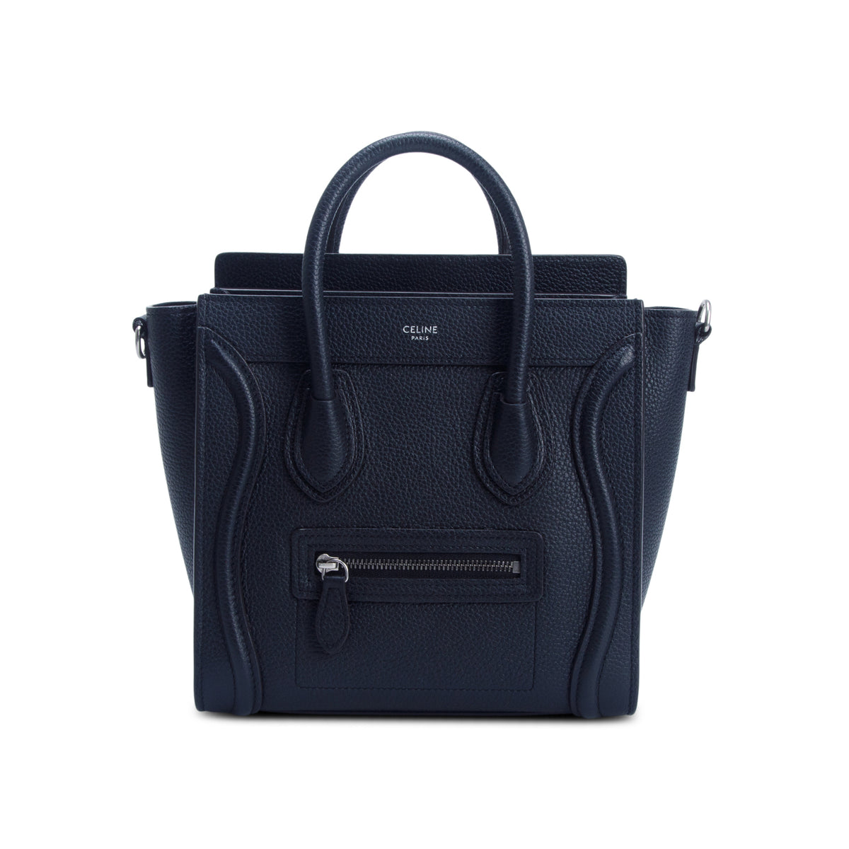 Celine Black Drummed Calfskin Nano Luggage Tote w/ Strap