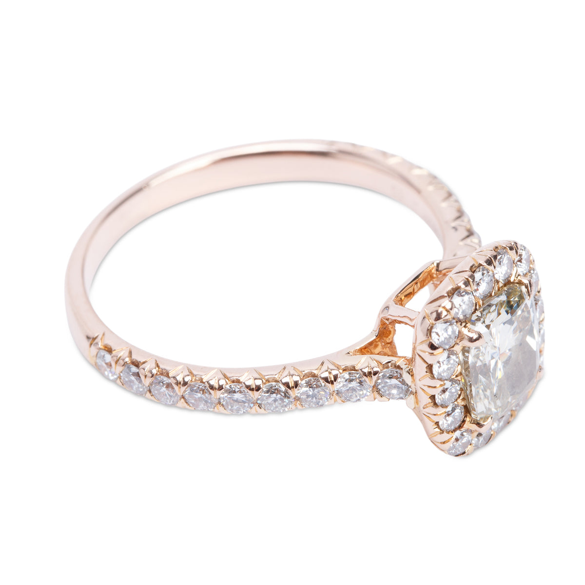 18k Rose Gold 1.07 ct. Cushion Cut Diamond Engagement Ring, Size 7.25