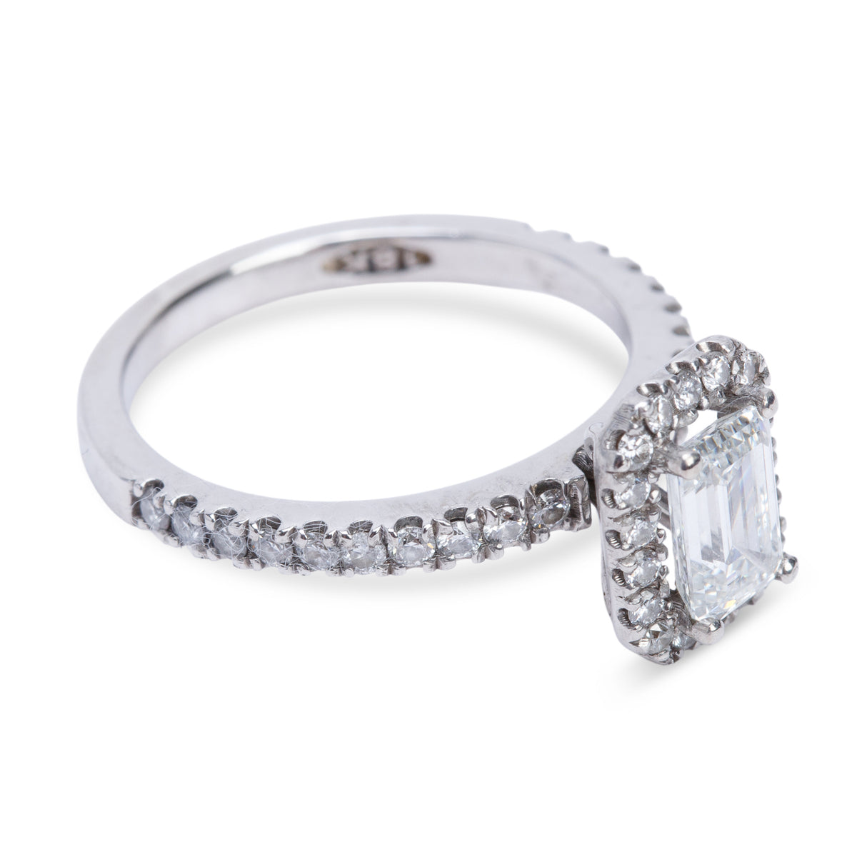18k White Gold 0.75 ct. Emerald Cut Diamond Engagement Ring, Size 4.75