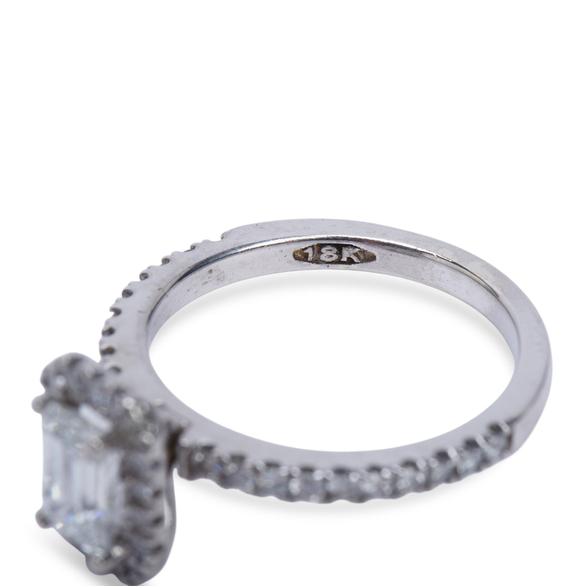 18k White Gold 0.75 ct. Emerald Cut Diamond Engagement Ring, Size 4.75