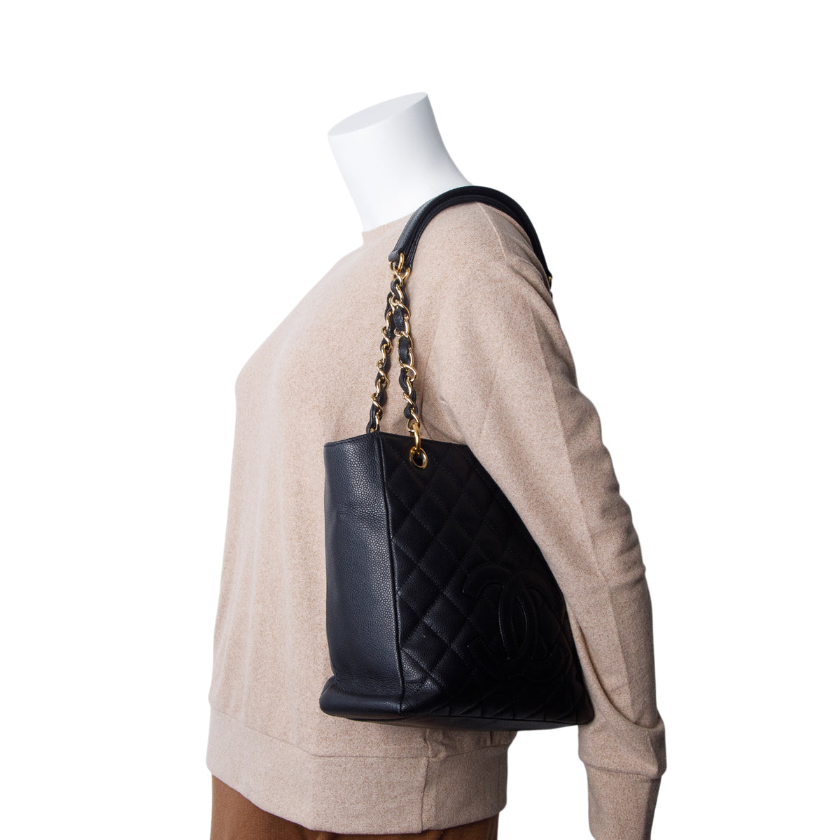 Chanel Black Caviar Quilted Petite Shopping Tote PST