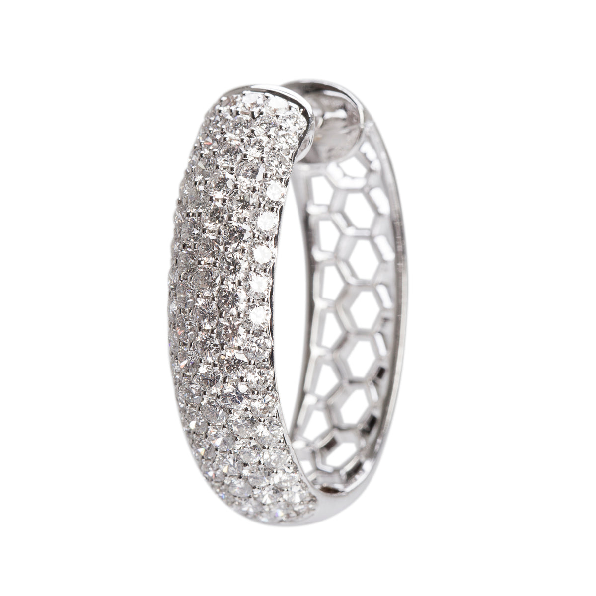 18k White Gold 3.28 tcw. Pave Diamond Hoop Earrings