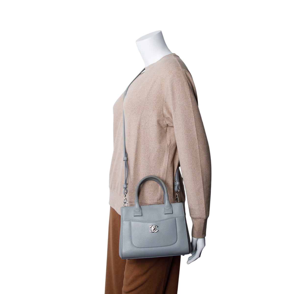 Chanel Grey Grained Calfskin Mini Neo Executive Shopper Tote w/ Authenticity Card & Strap