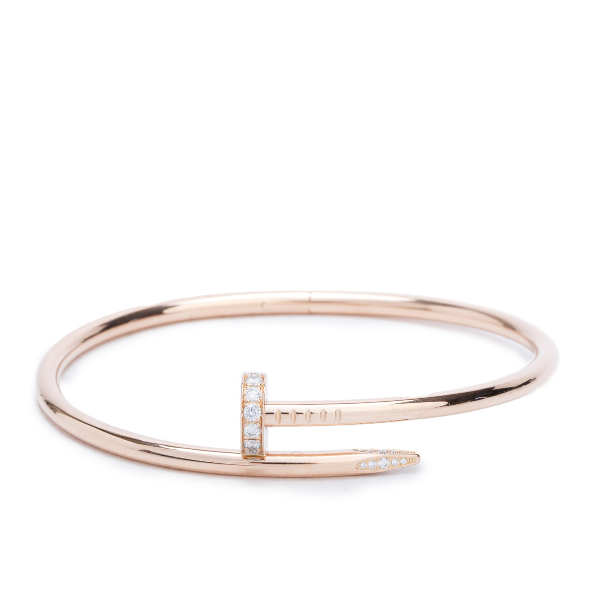 Cartier 18k Rose Gold Juste Un Clou Diamond Bracelet, Classic Model, Size 19 w/ Box