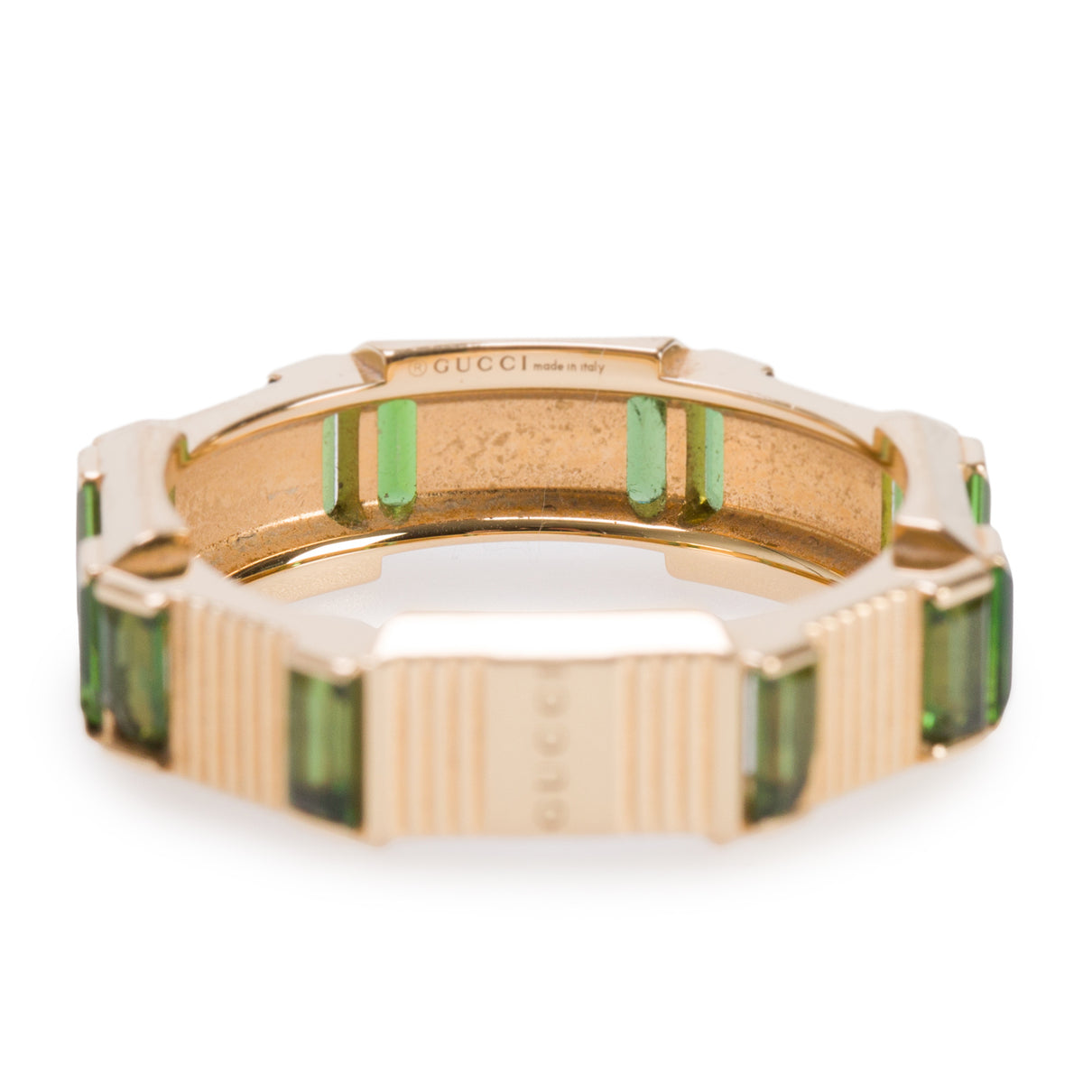 Gucci 18k Yellow Gold Green Tourmaline Link to Love Striped Ring, Size 17 7.75 w/ Box