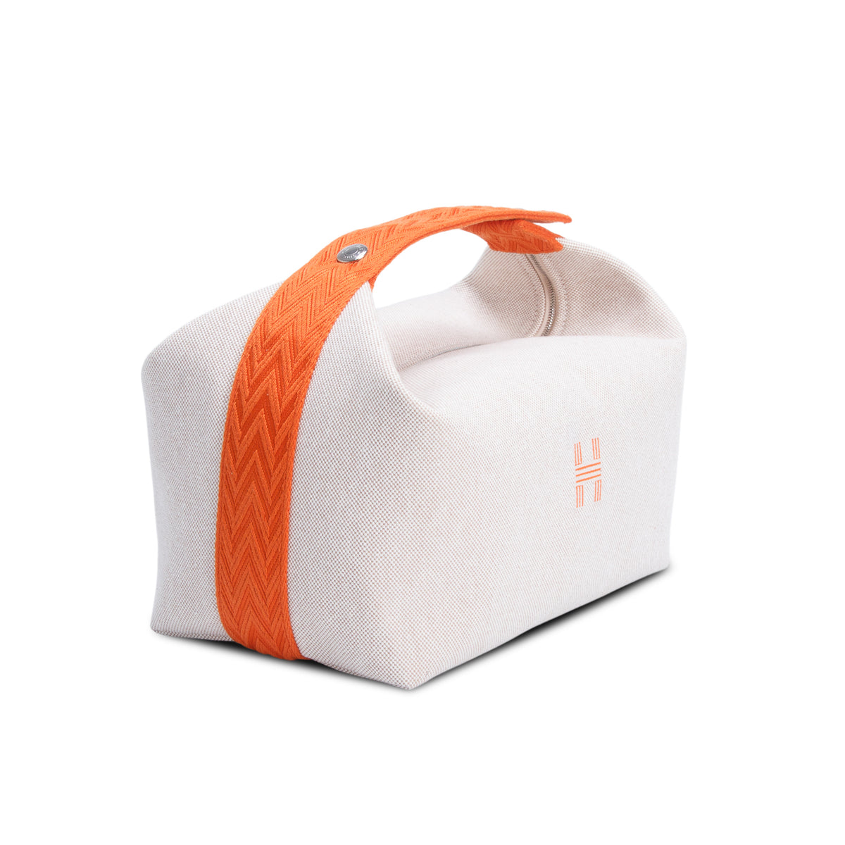 Hermes Natural/Orange Canvas Large Bride-A-Brac Pouch