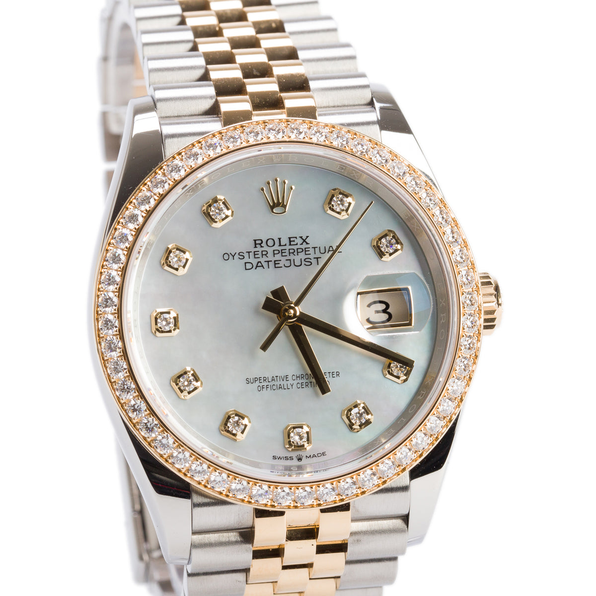 Rolex 2025 Stainless Steel & 18k Yellow Gold Diamond Bezel Datejust 36 MM Automatic Watch Mother of Pearl Diamond Dial 126283RBR w/ Box & Papers