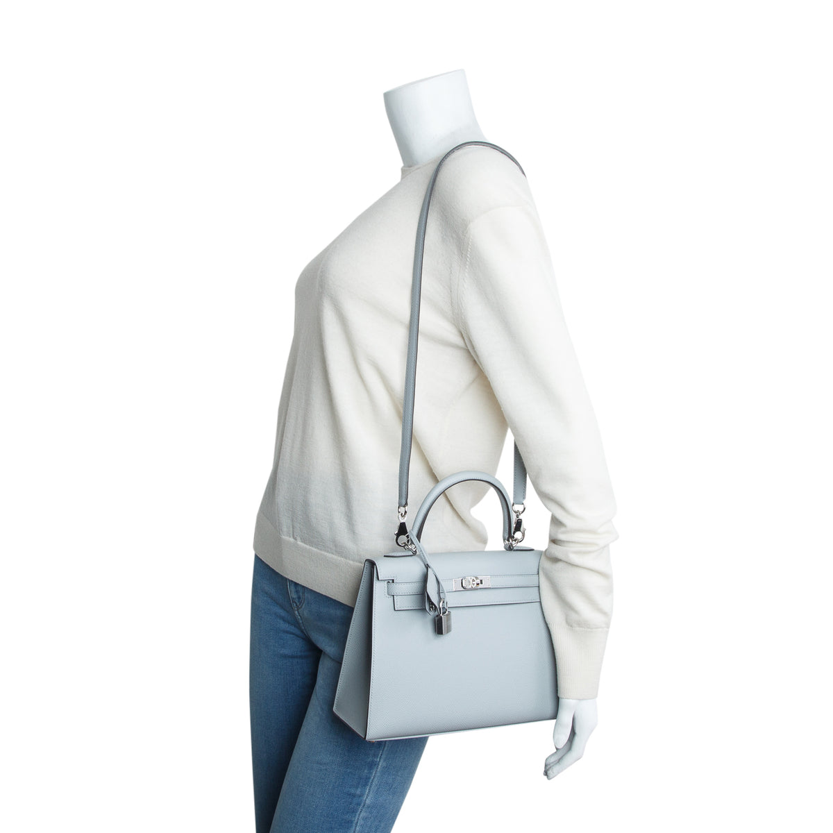 Hermes 2025 Bleu Glacier Veau Epsom Kelly II Sellier 25 w/ Box & Strap