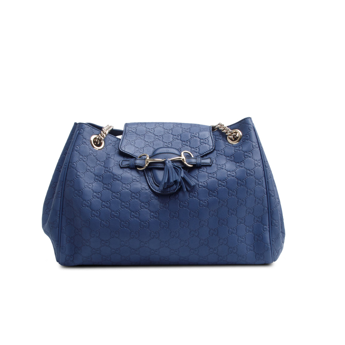 Gucci Blue Signature Leather Large Emily Chain Flap Shoulder Bag