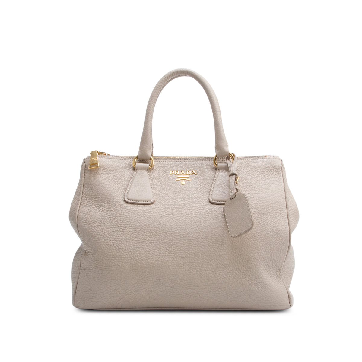 Prada Beige Vitello Daino Large Double Zip Galleria Tote w/ Authenticity Card