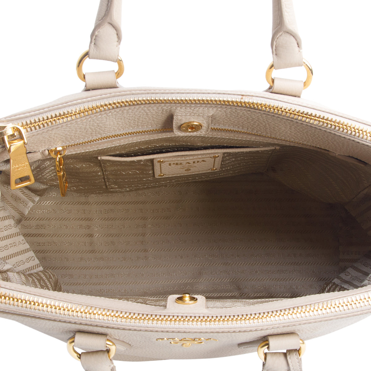 Prada Beige Vitello Daino Large Double Zip Galleria Tote w/ Authenticity Card
