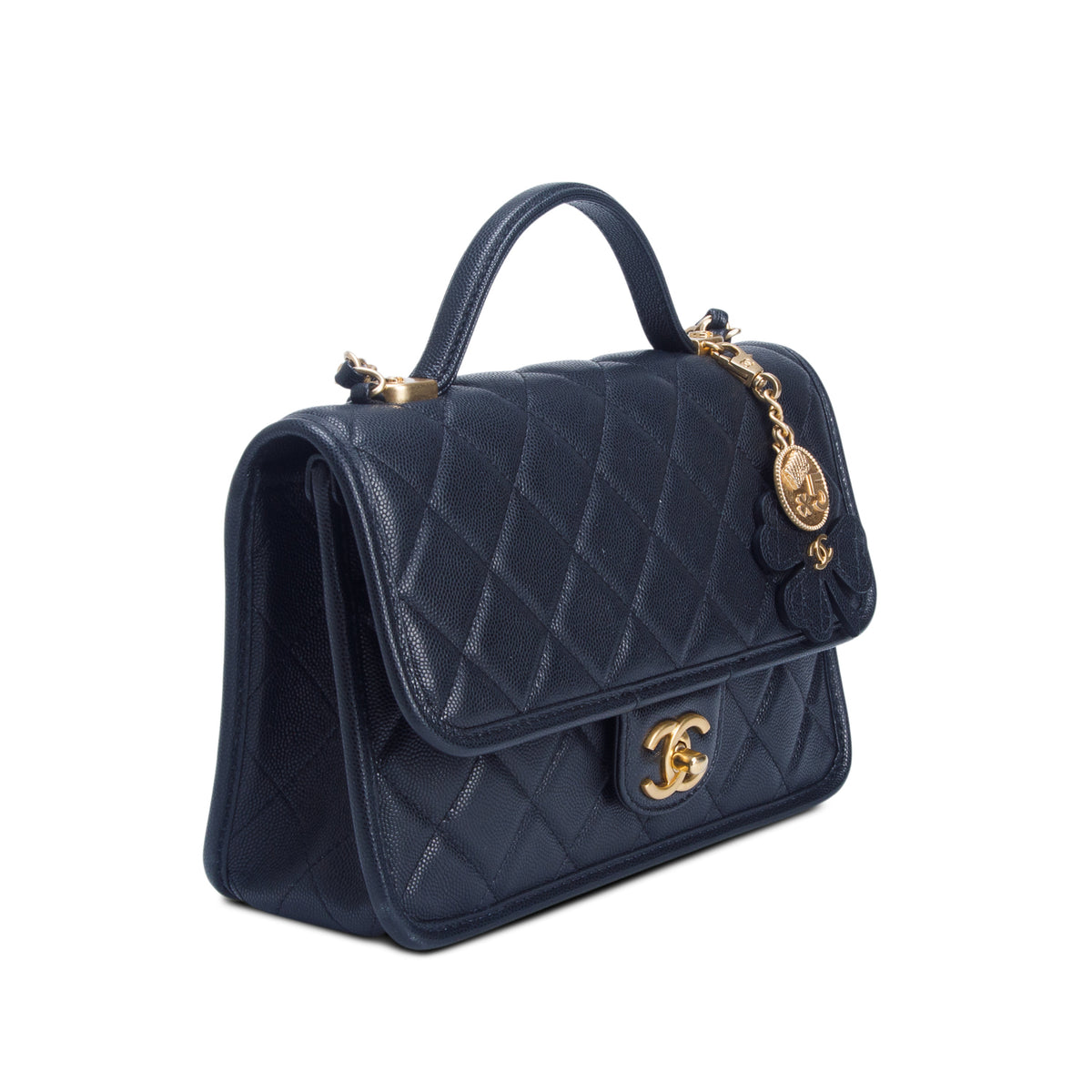 Chanel Black Caviar Quilted School Memory Small Top Handle Flap