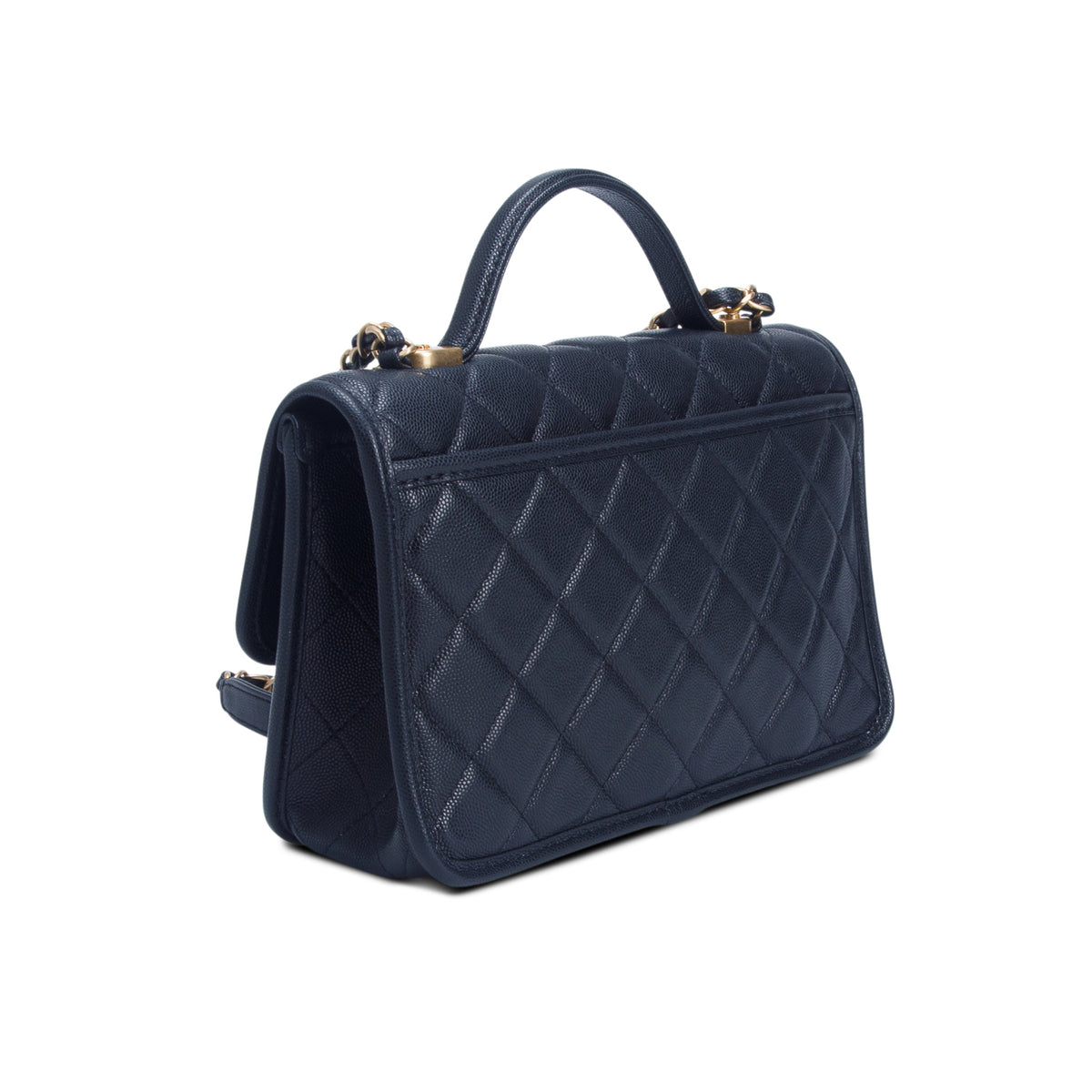 Chanel Black Caviar Quilted School Memory Small Top Handle Flap