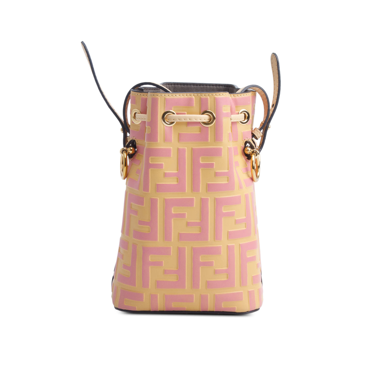 Fendi Pink/Yellow Vitello Liberty F is Fendi Bi-Color FF 1974 Embossed Mini Mon Tresor Bucket Bag w/ Straps
