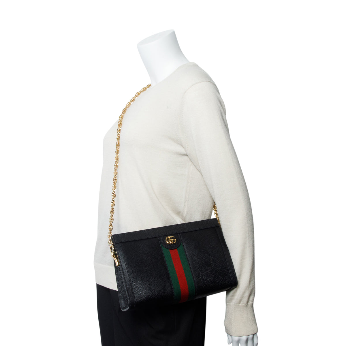 Gucci Calfskin GG Web Small Ophidia Chain Shoulder Bag w/ Box