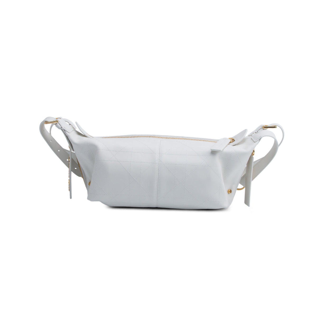 Christian Dior 2025 White Crinkled Calfskin Macrocannage Medium D-Journey Bag w/ Receipt & Authenticity Card