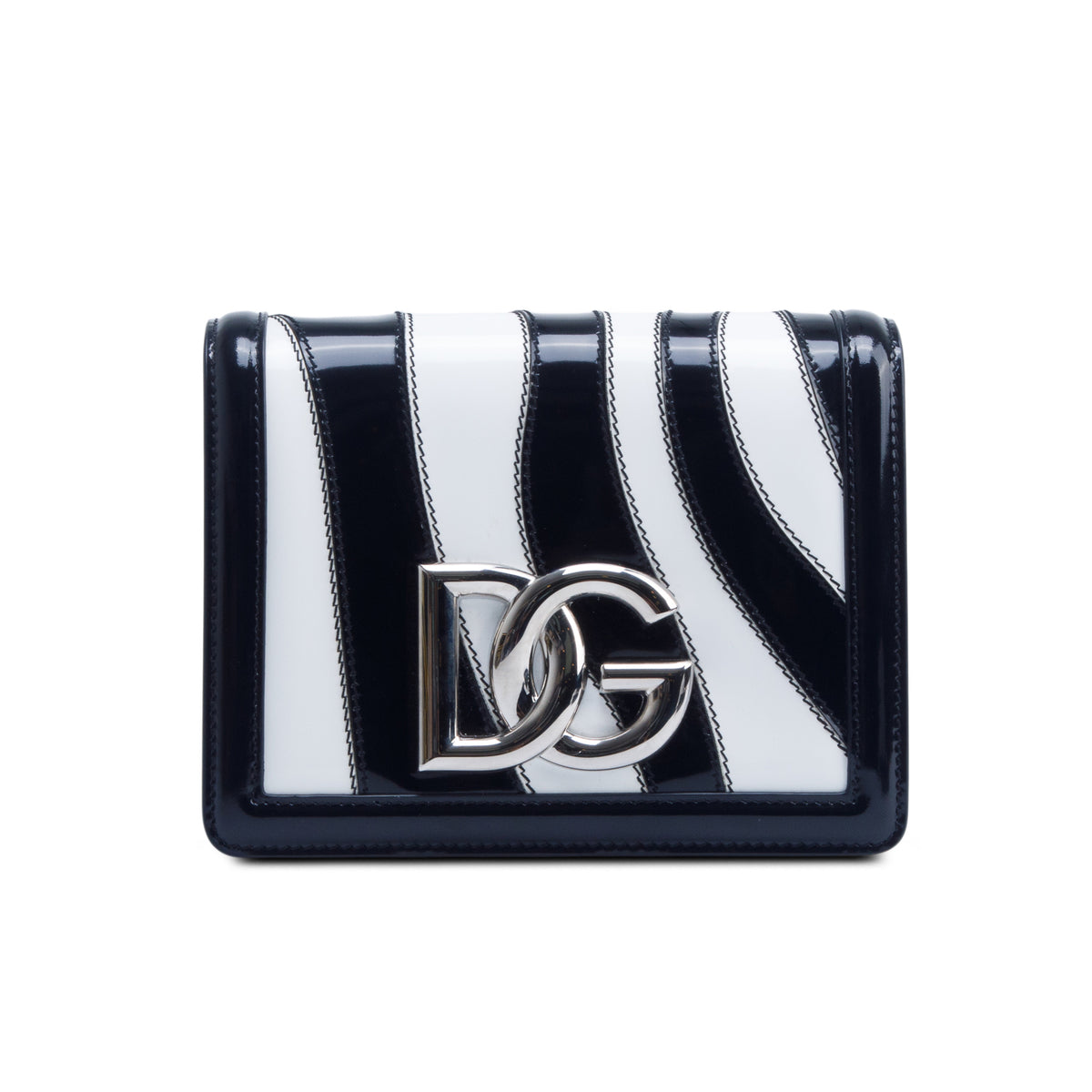 Dolce & Gabbana Black/White Polished Calfskin Zebra 3.5 Crossbody Bag w/ Box, Authenticity Card & Strap
