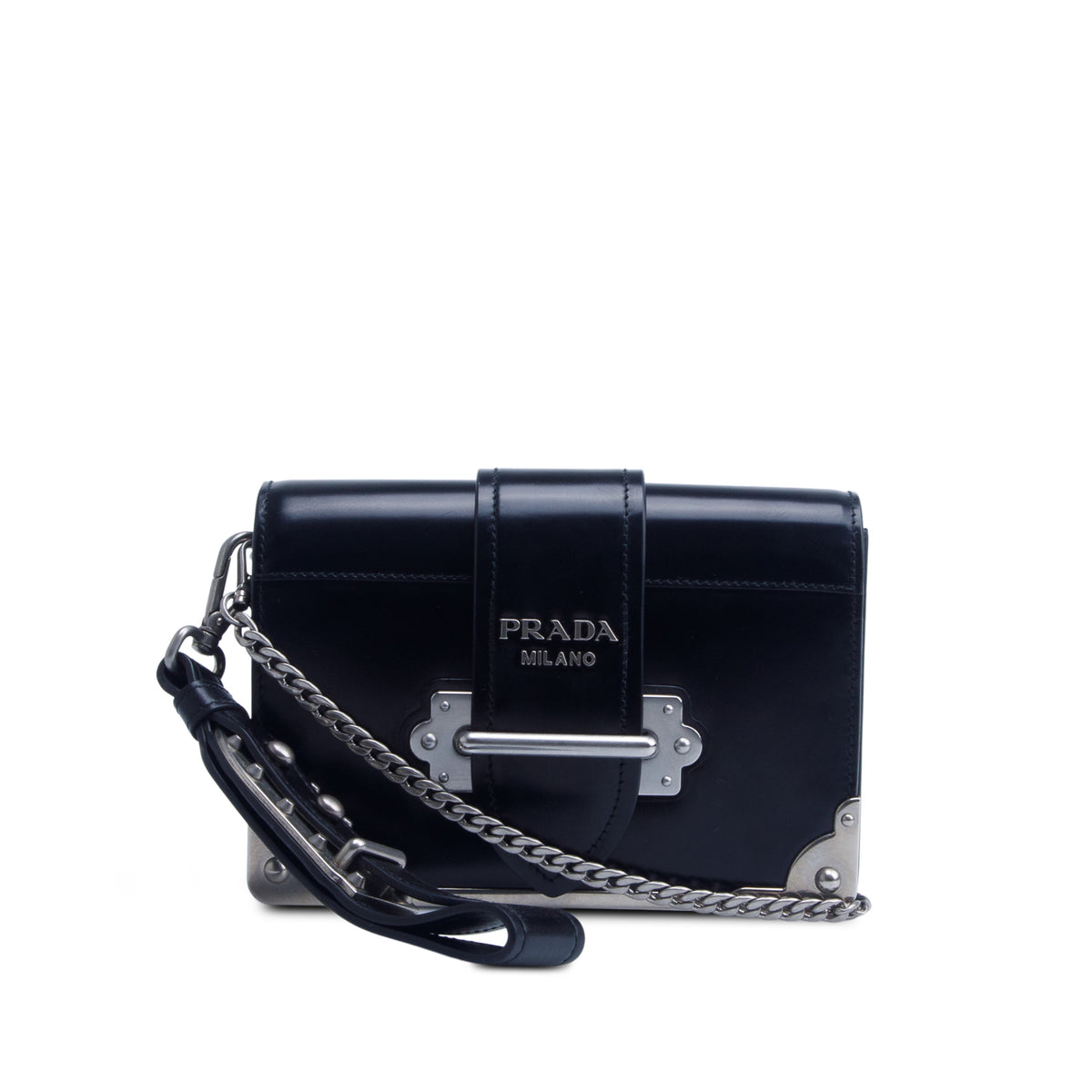 Prada Black Spazzolato Calfskin Cahier Bag w/ Straps