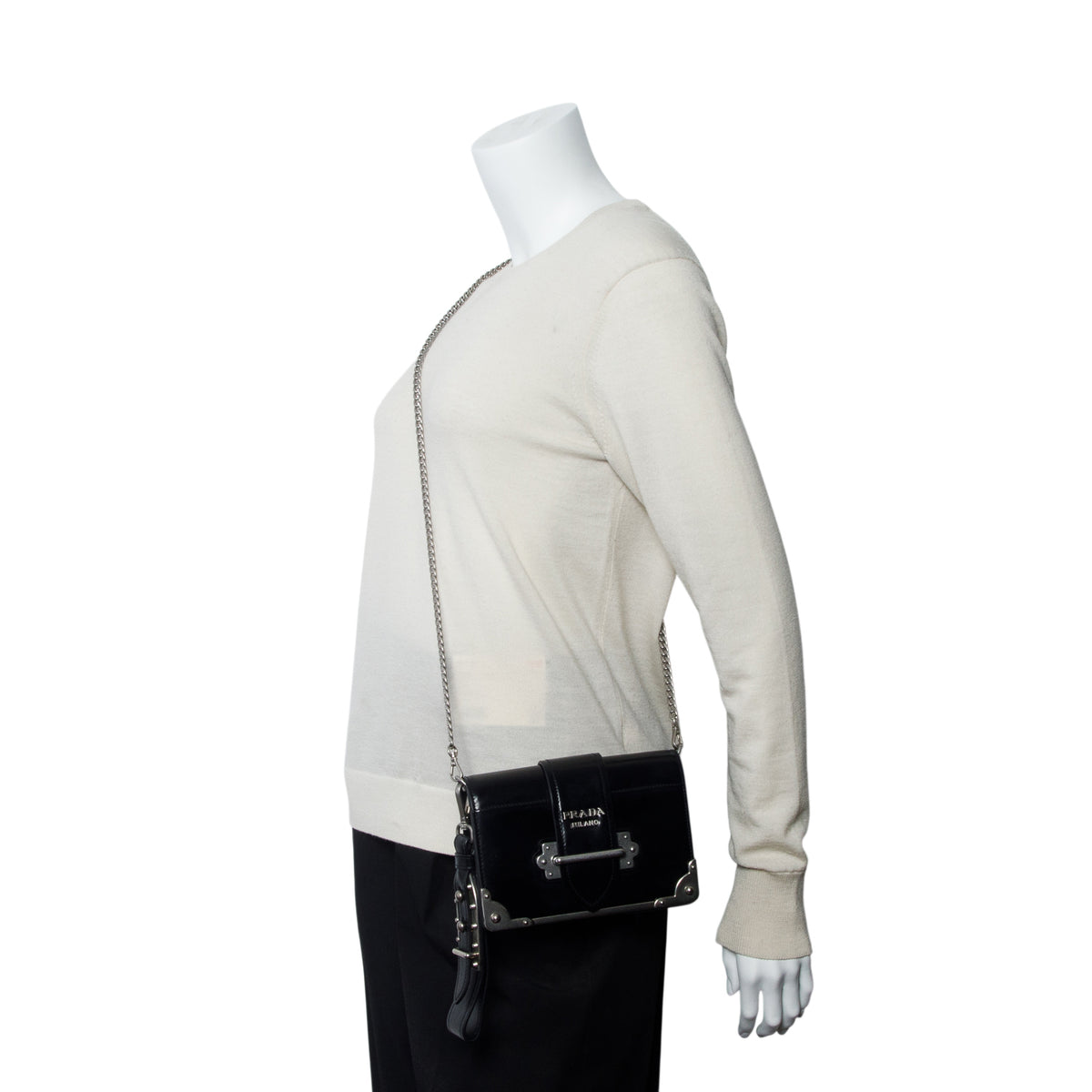 Prada Black Spazzolato Calfskin Cahier Bag w/ Straps