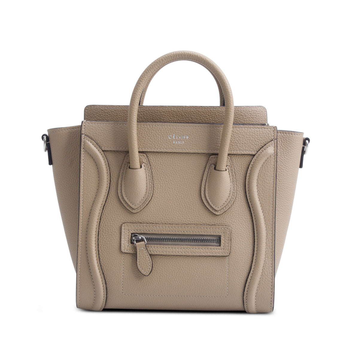 Celine Beige Drummed Calfskin Nano Luggage Tote w/ Strap