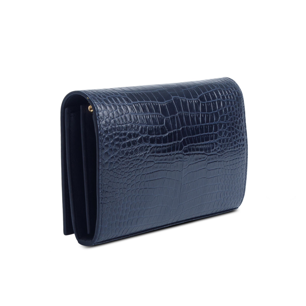 Saint Laurent Navy Croc Embossed Classic Cassandre Chain Wallet
