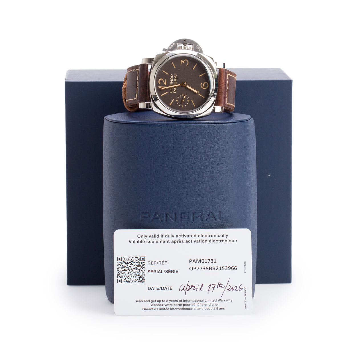 Panerai 2026 Stainless Steel Luminor 44 MM Manual Watch Brown Dial PAM01731 w/ Box & Papers