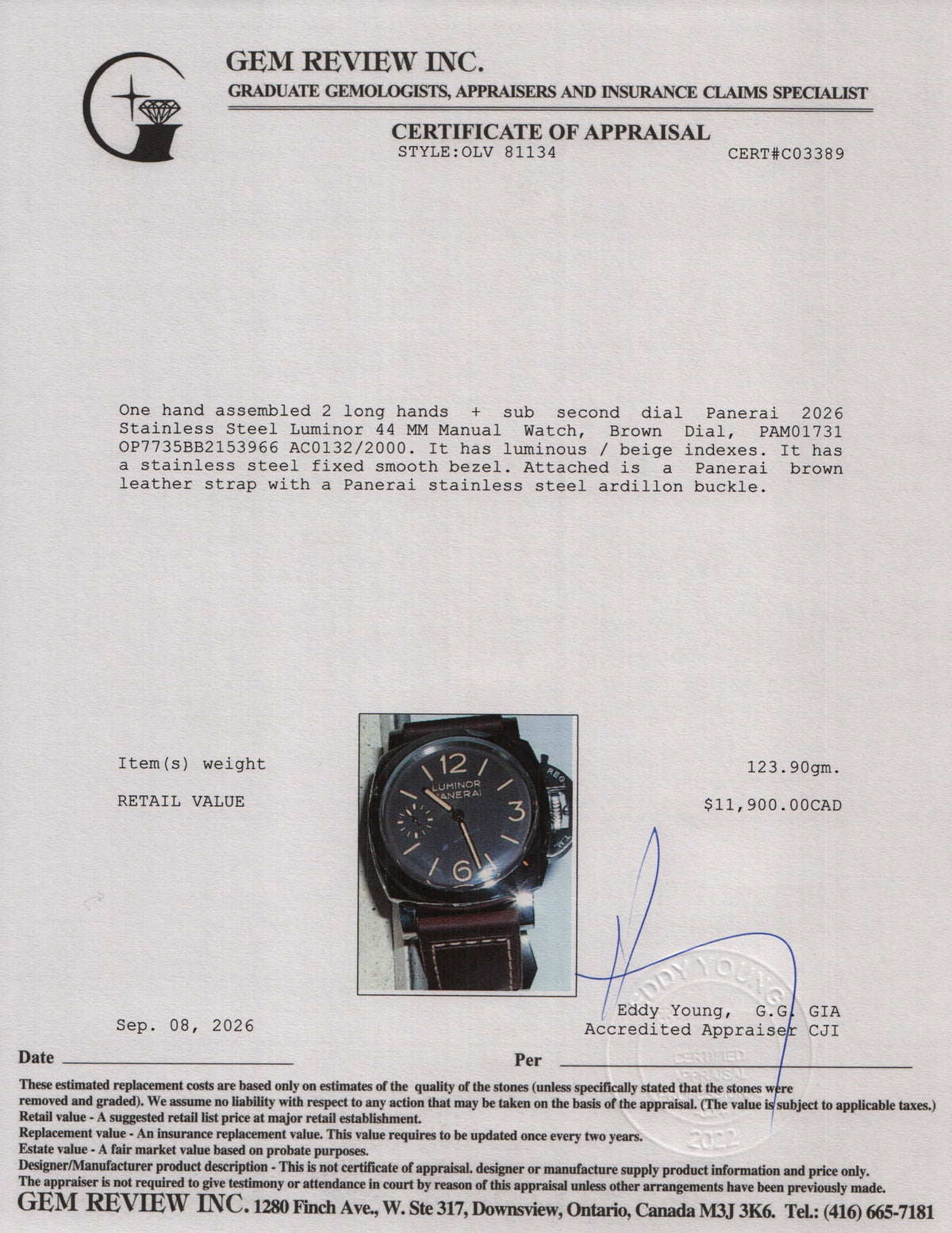 Panerai 2026 Stainless Steel Luminor 44 MM Manual Watch Brown Dial PAM01731 w/ Box & Papers