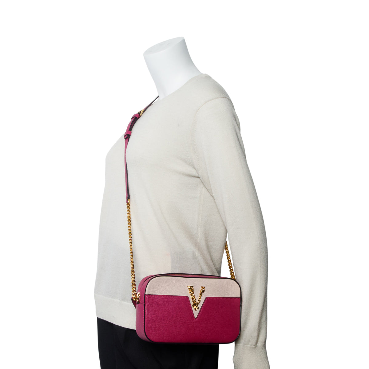 Versace Pink Grainy Calfskin Virtus Small Camera Bag