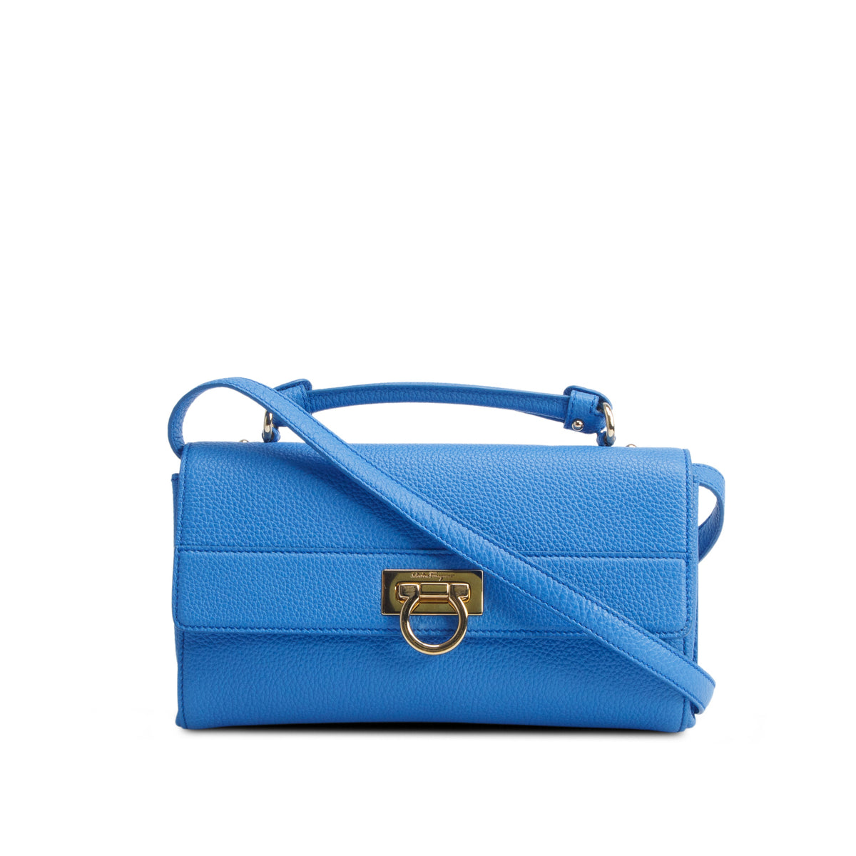 Ferragamo Blue Grained Calfskin Ably Crossbody Bag