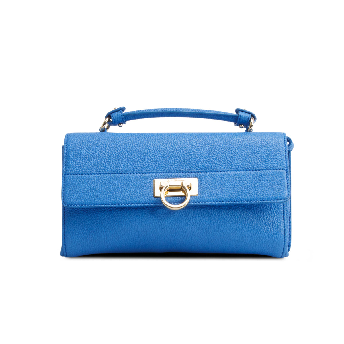 Ferragamo Blue Grained Calfskin Ably Crossbody Bag