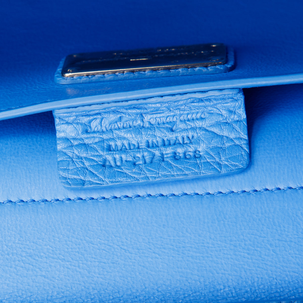 Ferragamo Blue Grained Calfskin Ably Crossbody Bag