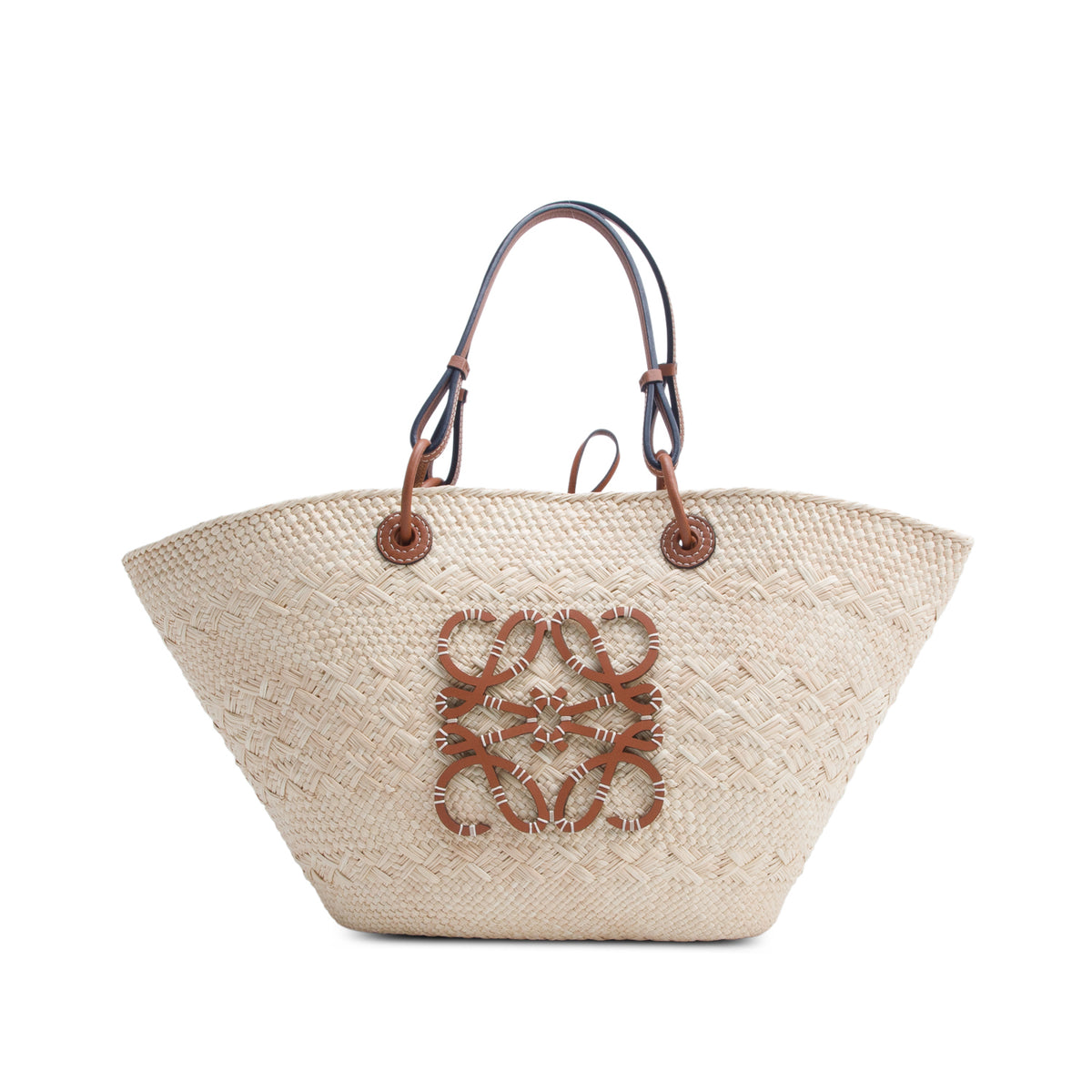 Loewe Naturel Calfskin Raffia Paulas Ibiza Medium Anagram Basket Tote Bag