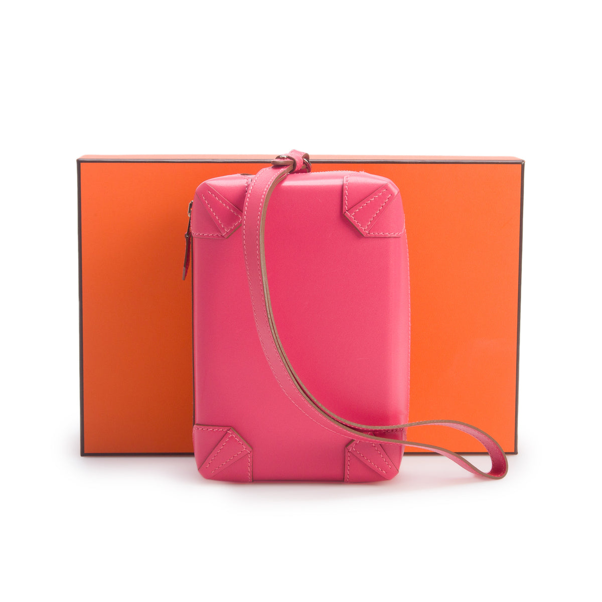 Hermes Rose Lipstick Tadelakt Mini Pochette Maxibox w/ Box