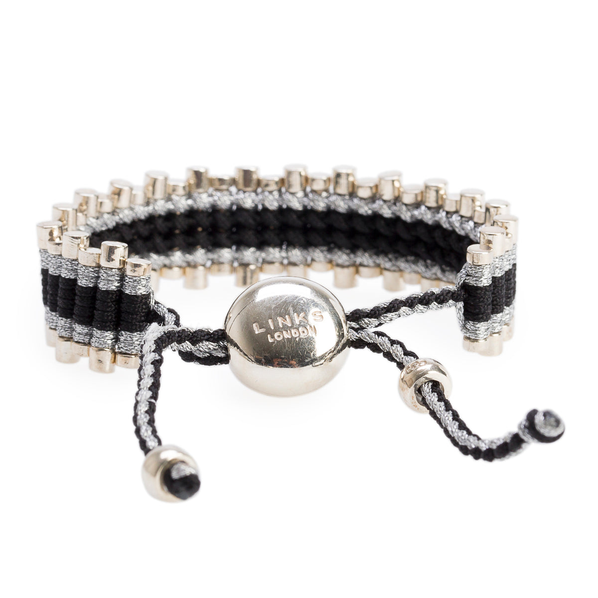 Links of London Sterling Silver Black & Silver Cord Friendship Bracelet