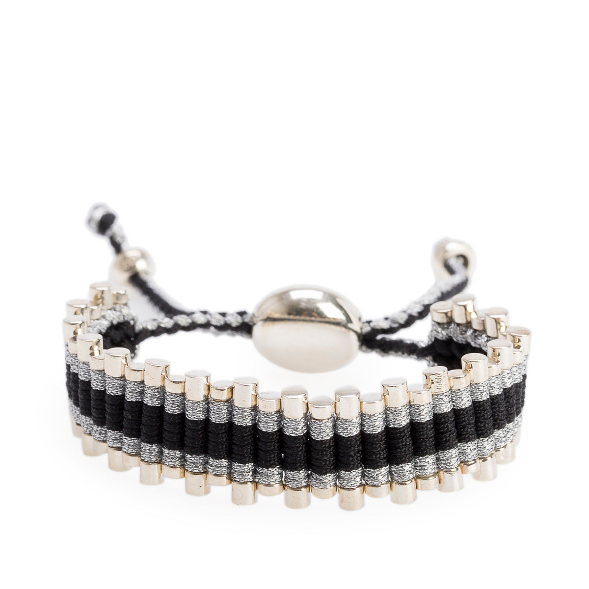 Links of London Sterling Silver Black & Silver Cord Friendship Bracelet
