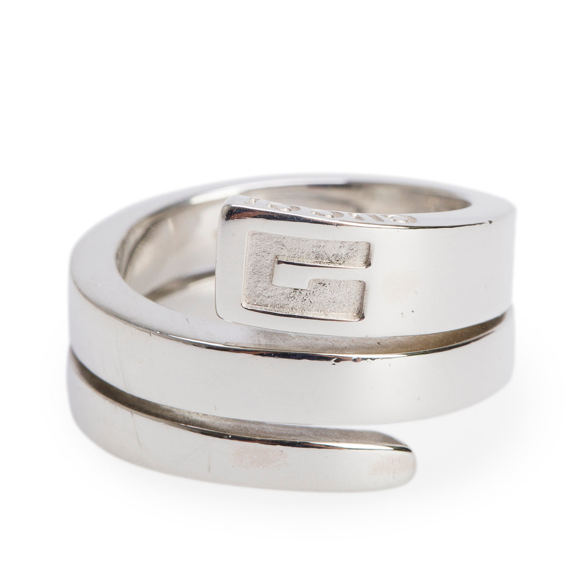 Gucci Sterling Silver G Square Bypass Ring, Size 5.75
