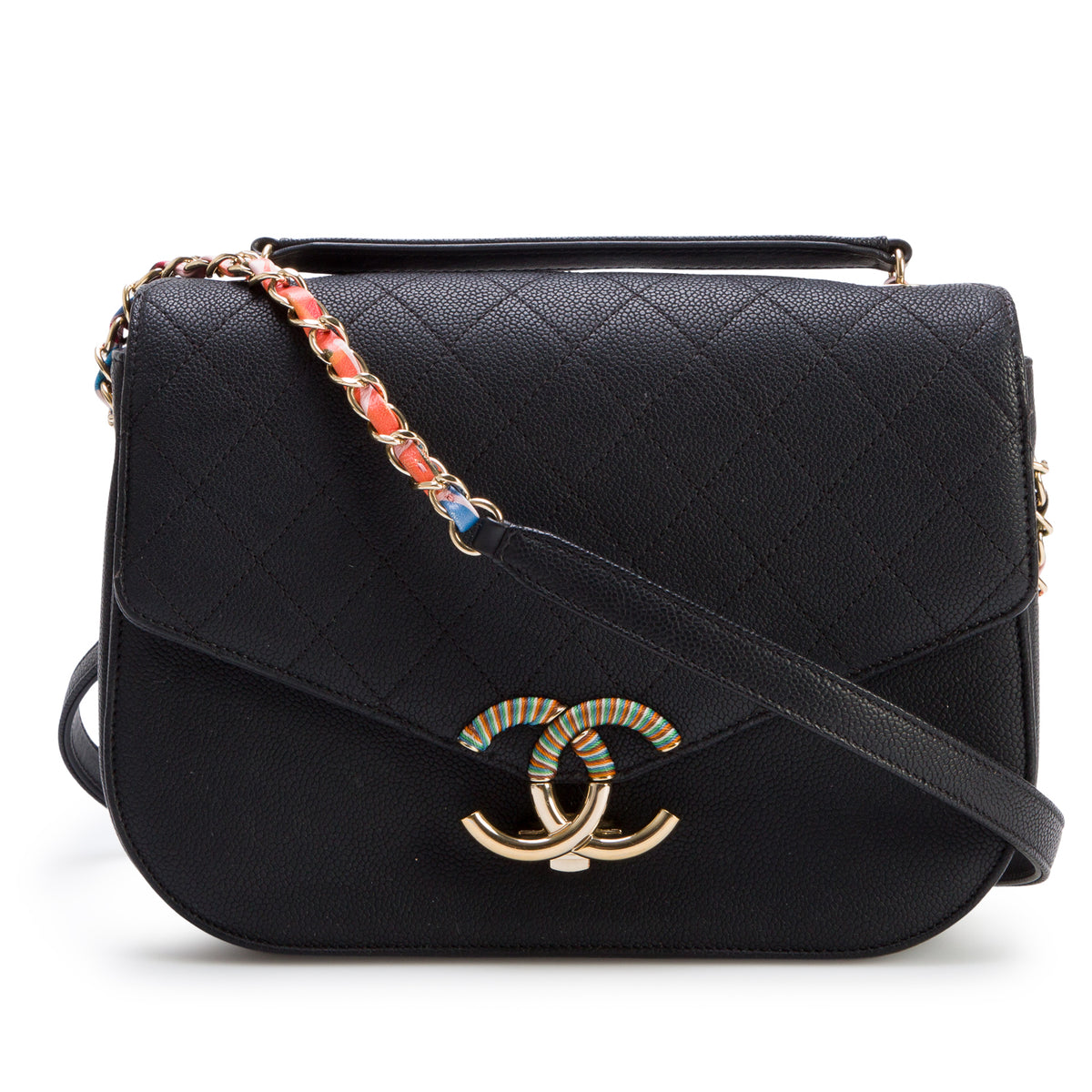 Chanel Black Caviar Quilted Leather Paris-Cuba Thread Around Flap Bag w/ Box & Authenticity Card