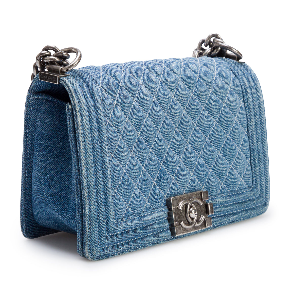 Chanel Blue Quilted Denim Medium Boy Bag w/ Box