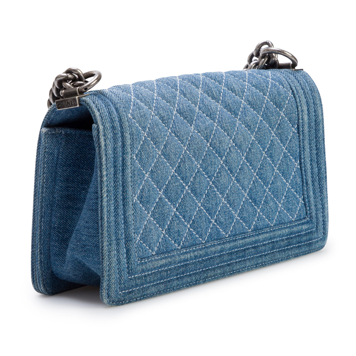 Chanel Blue Quilted Denim Medium Boy Bag w/ Box