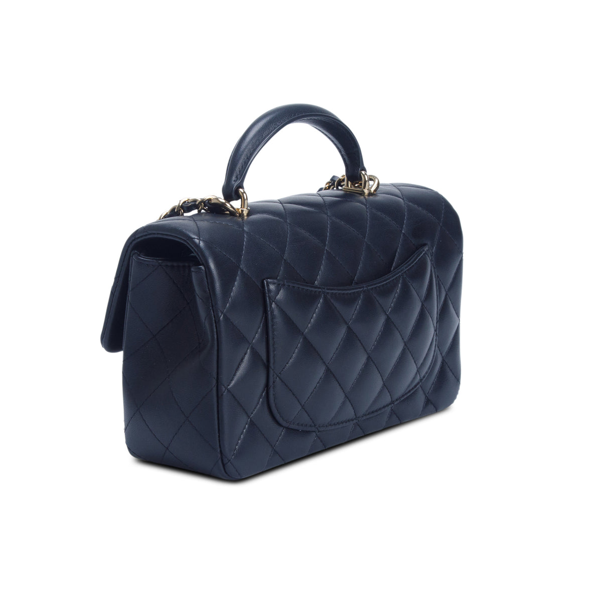 Chanel Black Lambskin Quilted Mini Top Handle Rectangular Flap